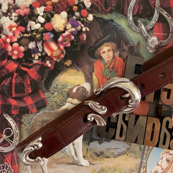 Woman’s Leather Belt Embellished with Decorative Silver Hardware - Picture 1 of 8